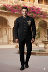 Men’s Black Jacquard Embroidered Jodhpuri Suit