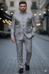 Men’s Jacquard Silk Blend Indo-Western Suit – Floral Pattern