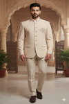 Men’s Ivory Jacquard Embroidered Indo-Western Jodhpuri suit