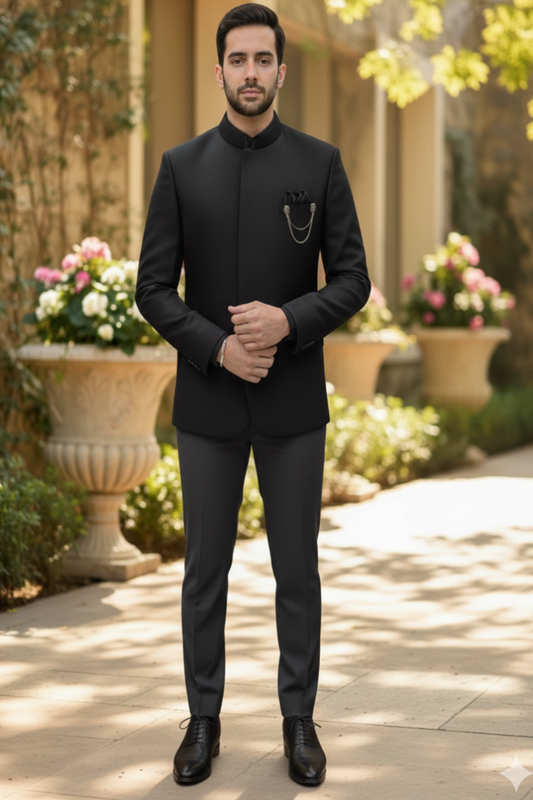 Classic Charcoal Grey Bandhgala Jacket – Premium Formal Ethnic Blazer