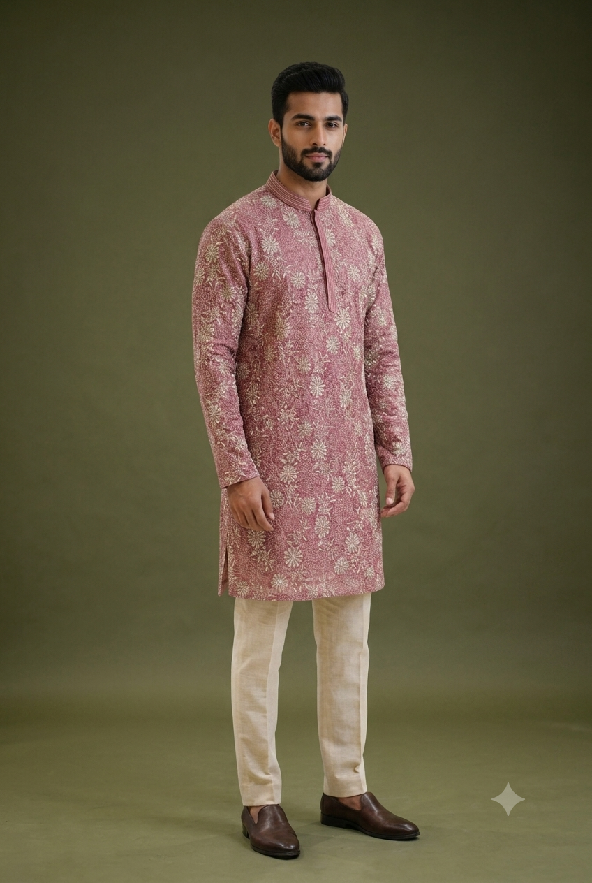 Rose Pink Floral Printed Festive Kurta