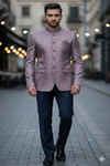 Men’s Silk Blend Jacquard Indo-Western Jacket – Floral Pattern