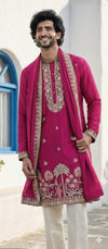 Royal Magenta Embroidered Salwar Kurta Dupatta Set for Men