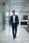 Men’s Navy Blue Formal Matty Blazer With Unstitched Pant Fabric Two-Piece Set