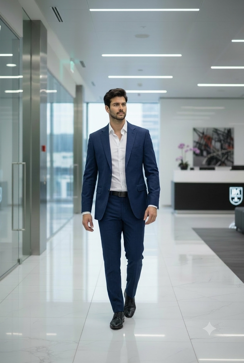Men’s Navy Blue Formal Matty Blazer With Unstitched Pant Fabric Two-Piece Set