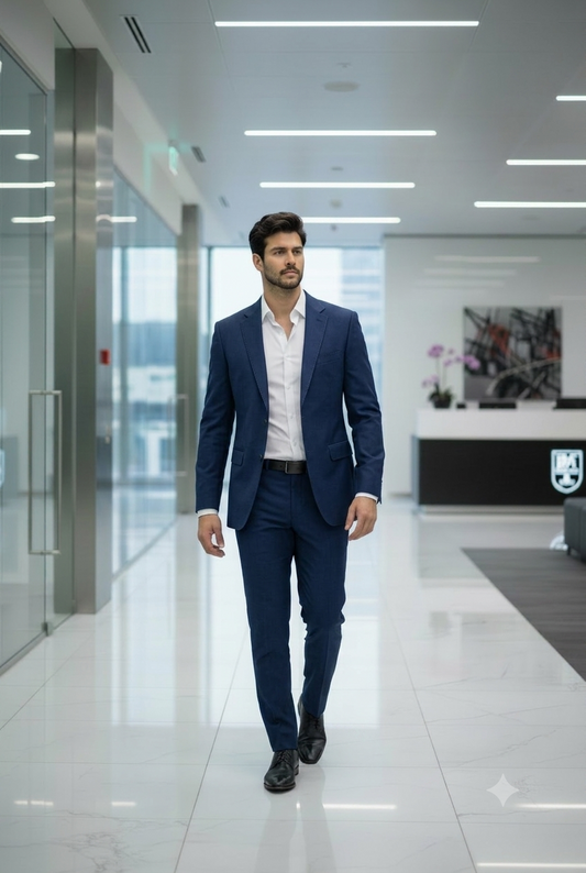 Men’s Navy Blue Formal Matty Blazer With Unstitched Pant Fabric Two-Piece Set
