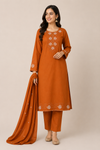 Women’s Rust Embroidered Kurta Pant Dupatta Set