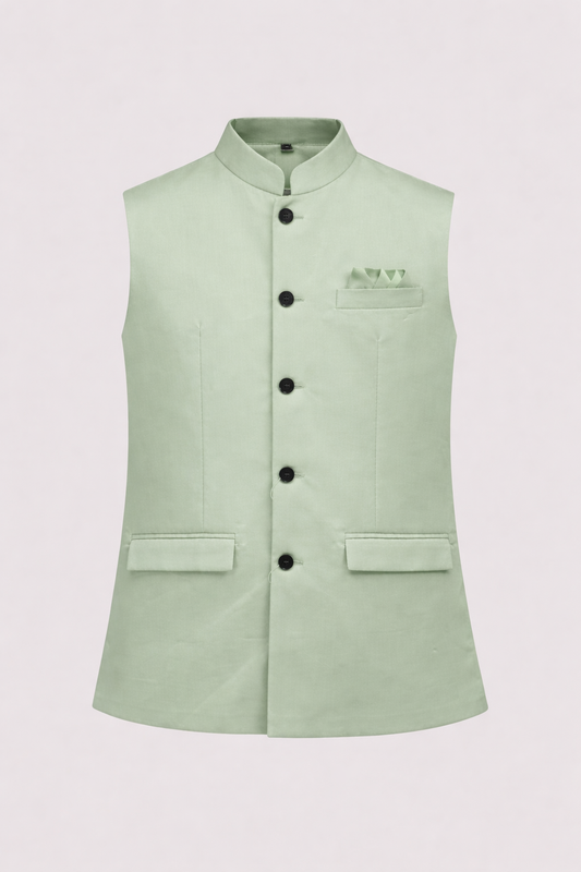 Mint Green Premium Nehru Jacket for Men | Elegant Ethnic Waistcoat