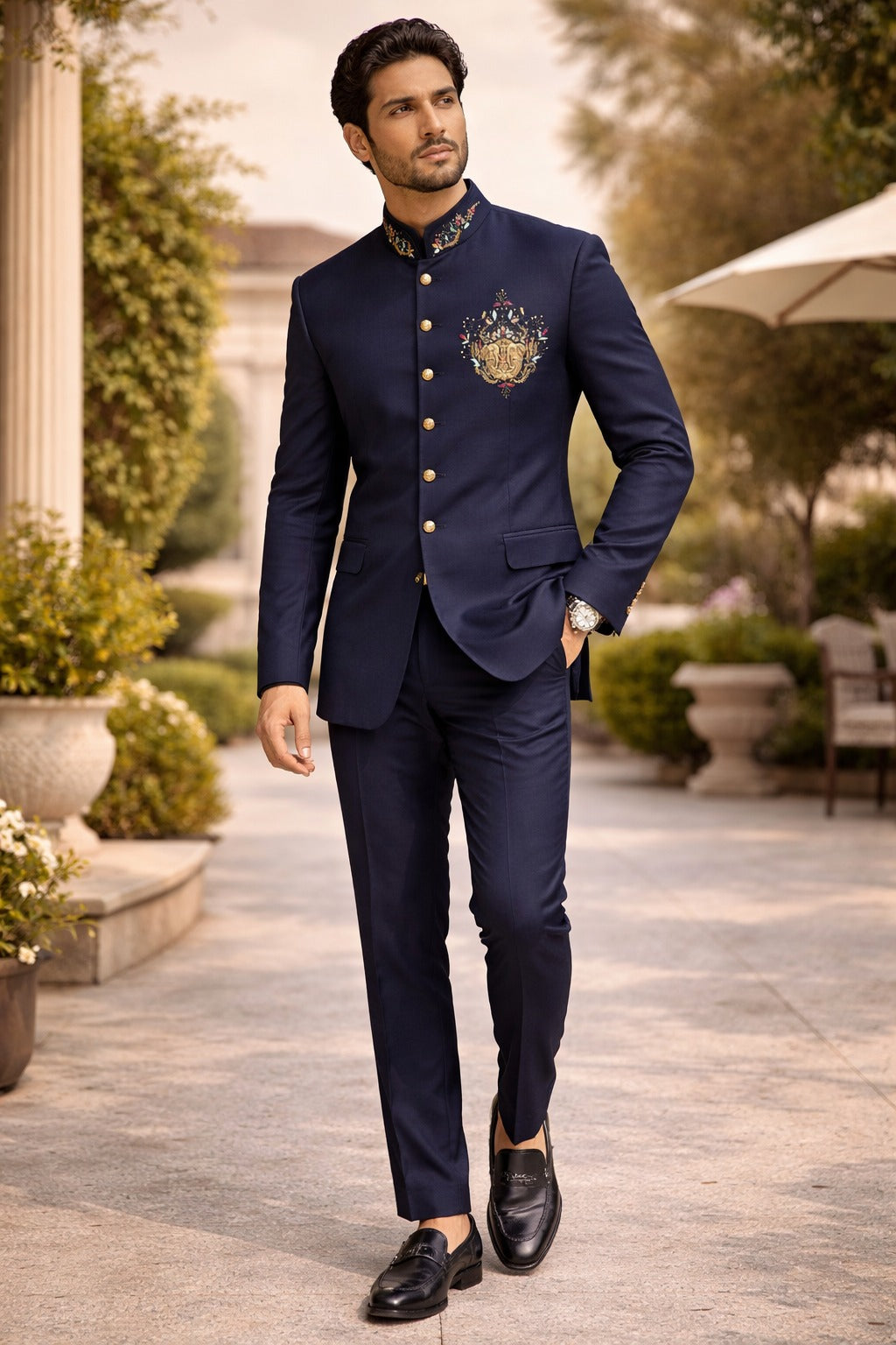 Navy Blue Designer Jodhpuri Suit