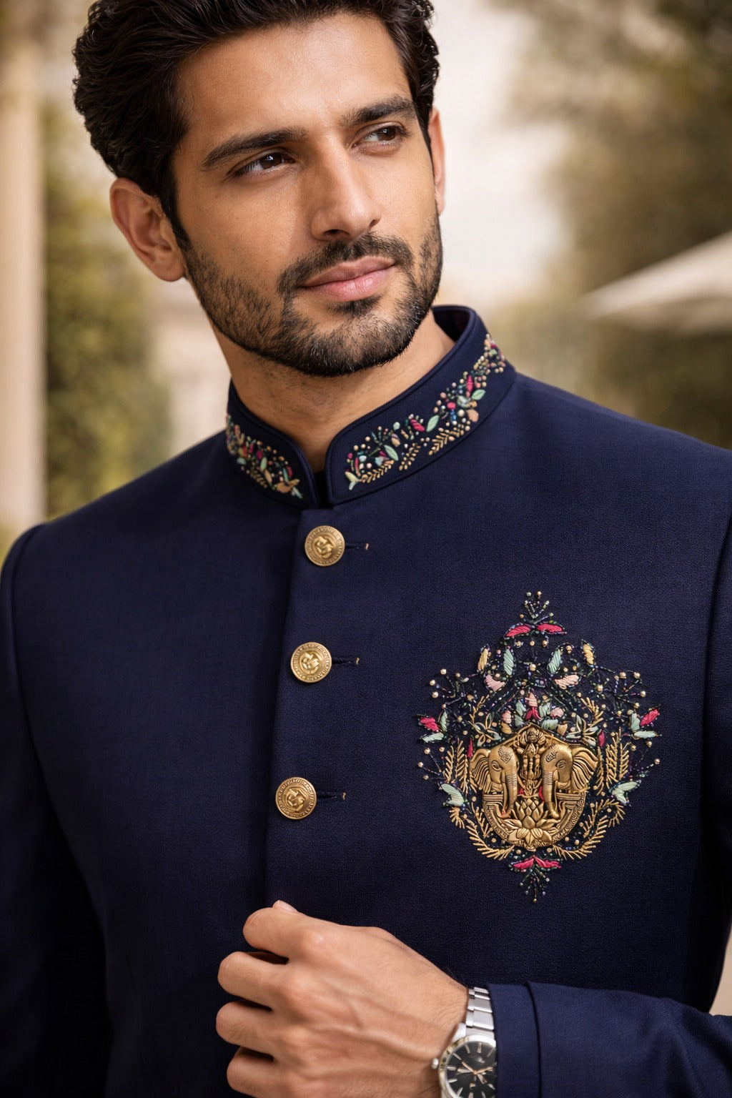 Navy Blue Designer Jodhpuri Suit