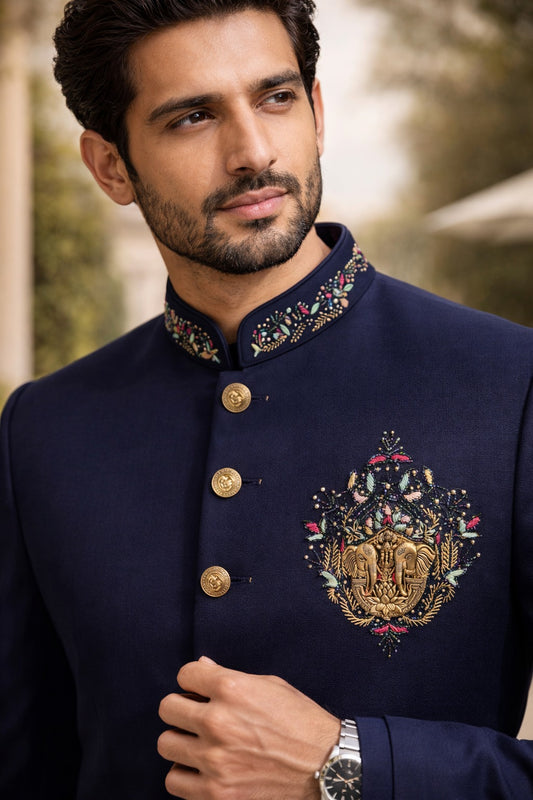 Navy Blue Designer Jodhpuri Suit
