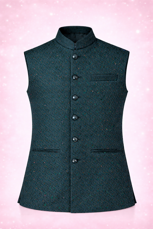 Men’s Premium Jacquard Nehru Jacket Textured Ethnic Waistcoat