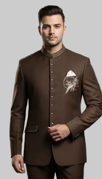 Premium Brown Bandhgala Jacket with Designer Brooch