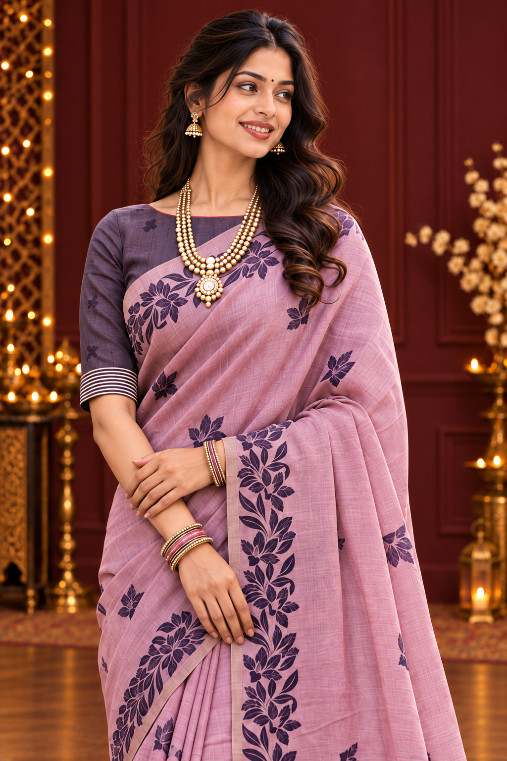 Title: Elegant Mauve Saree with Bird & Floral Pallu