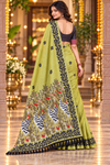 Title: Chartreuse Green Saree with Artistic Bird Pallu