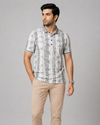 Men’s Grey Floral Striped Polo T-Shirt