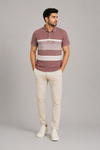 Men’s Mauve Textured Striped Polo T-Shirt