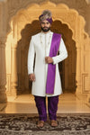 Elegant White & Purple Groom Sherwani Set