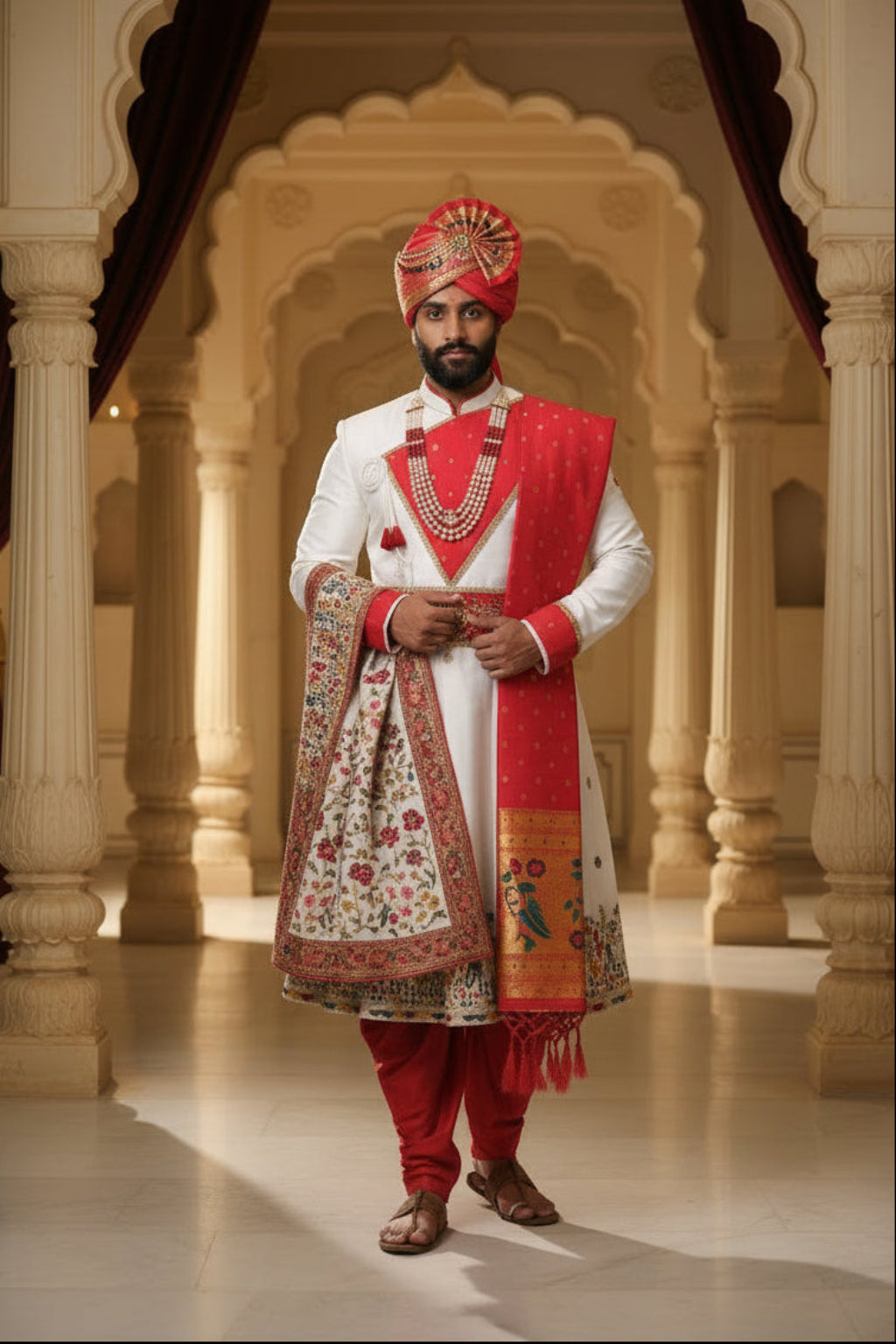 Exclusive Traditional Sherwani With Stole & Bottom