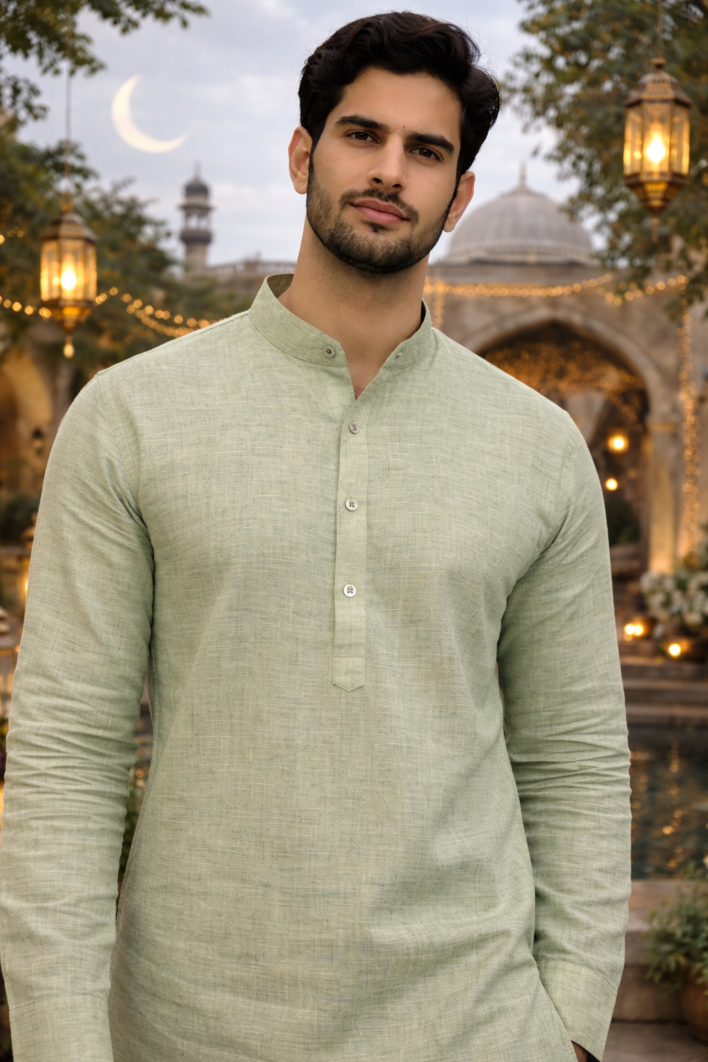 Men’s Greyish Pista Solid Only Namazi Kurta