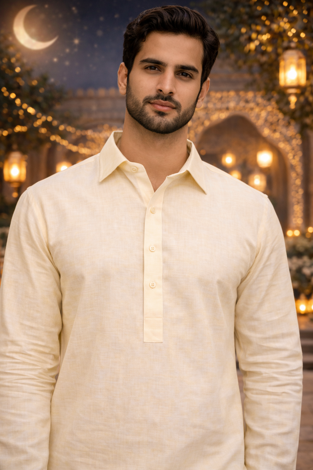 Men’s Cream Yellow Solid Only Namazi Kurta.