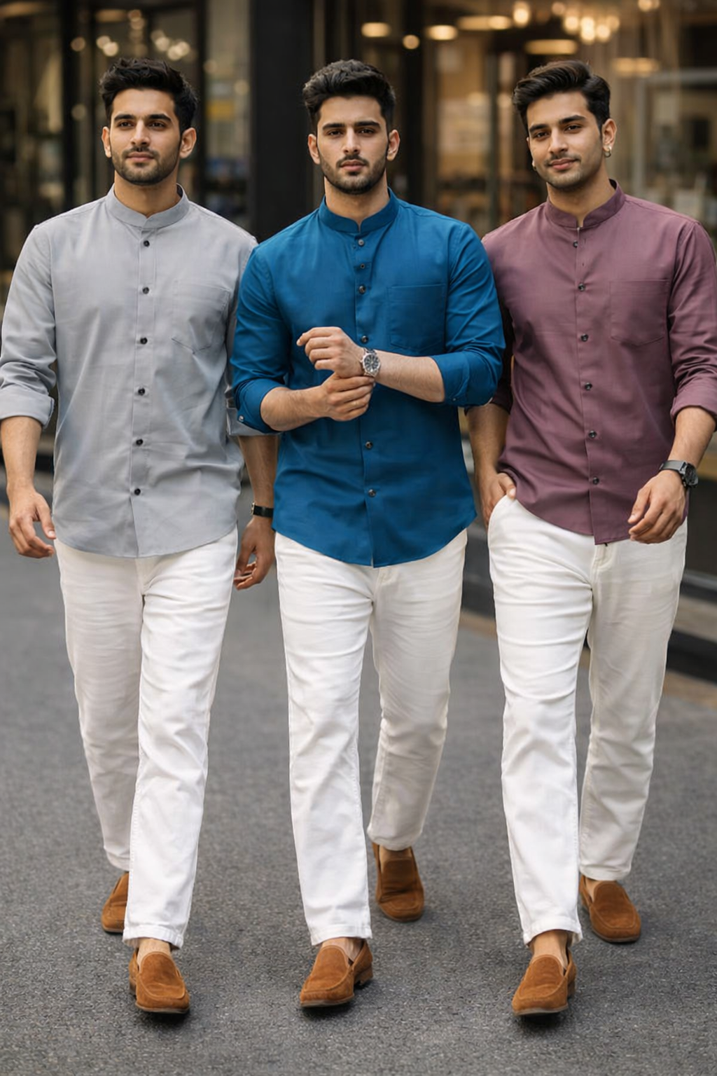 Men Premium Satin Partywear Shirt with Mandarin Collar