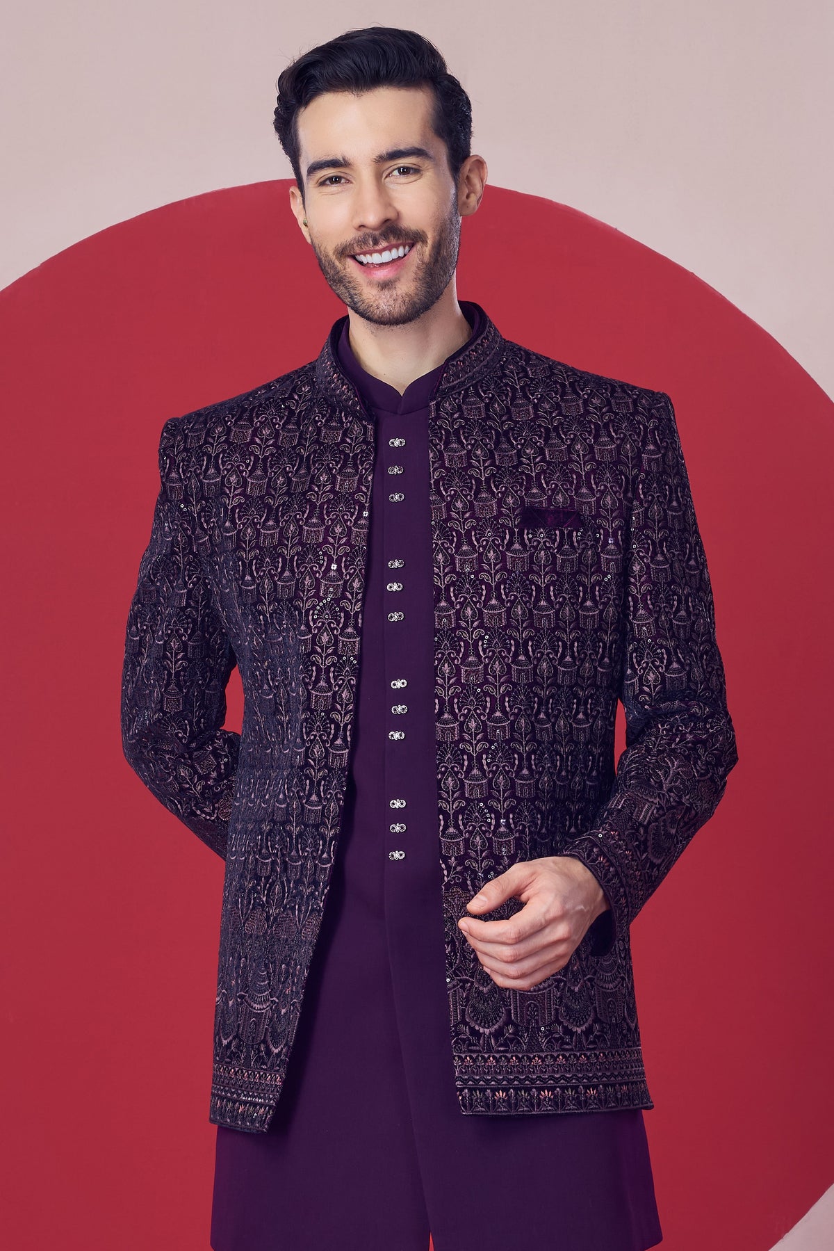 Designer Maroon Indo-Western Suit