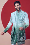 Men Mint & Bottle Green Floral Embroidered Indo-Western Set