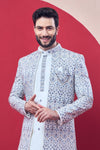 Sky Blue Embroidered Sherwani Set