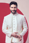 Men Cream Self-Design Embroidered Indo-Western Wear