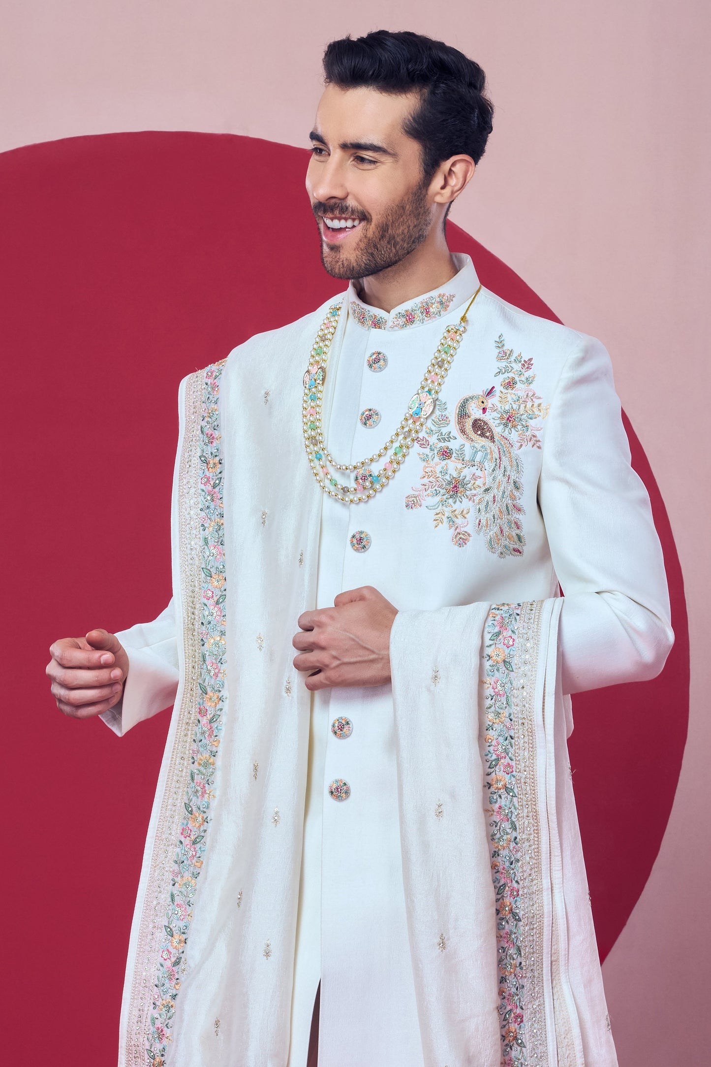 Royal White Embroidered Sherwani