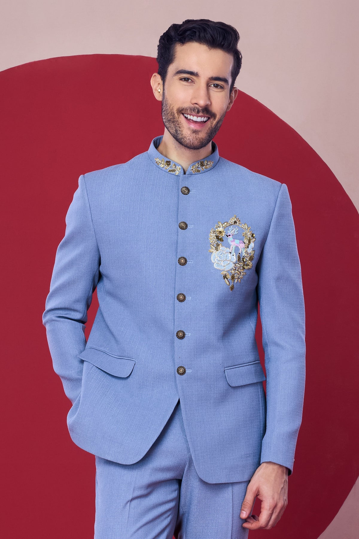 Sky Blue Embroidered Jodhpuri Suit