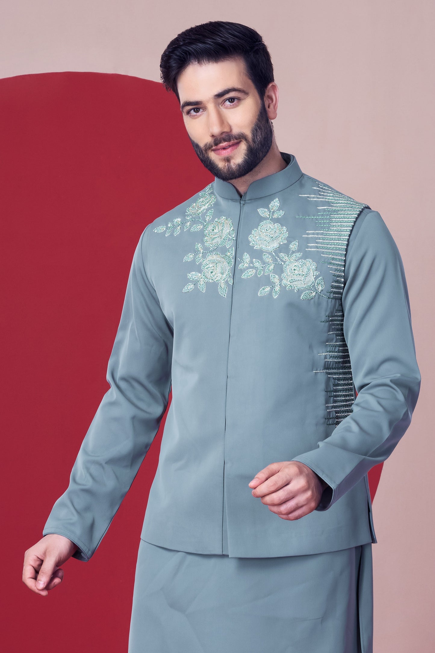 Sage Green Embroidered Jodhpuri Kurta Set