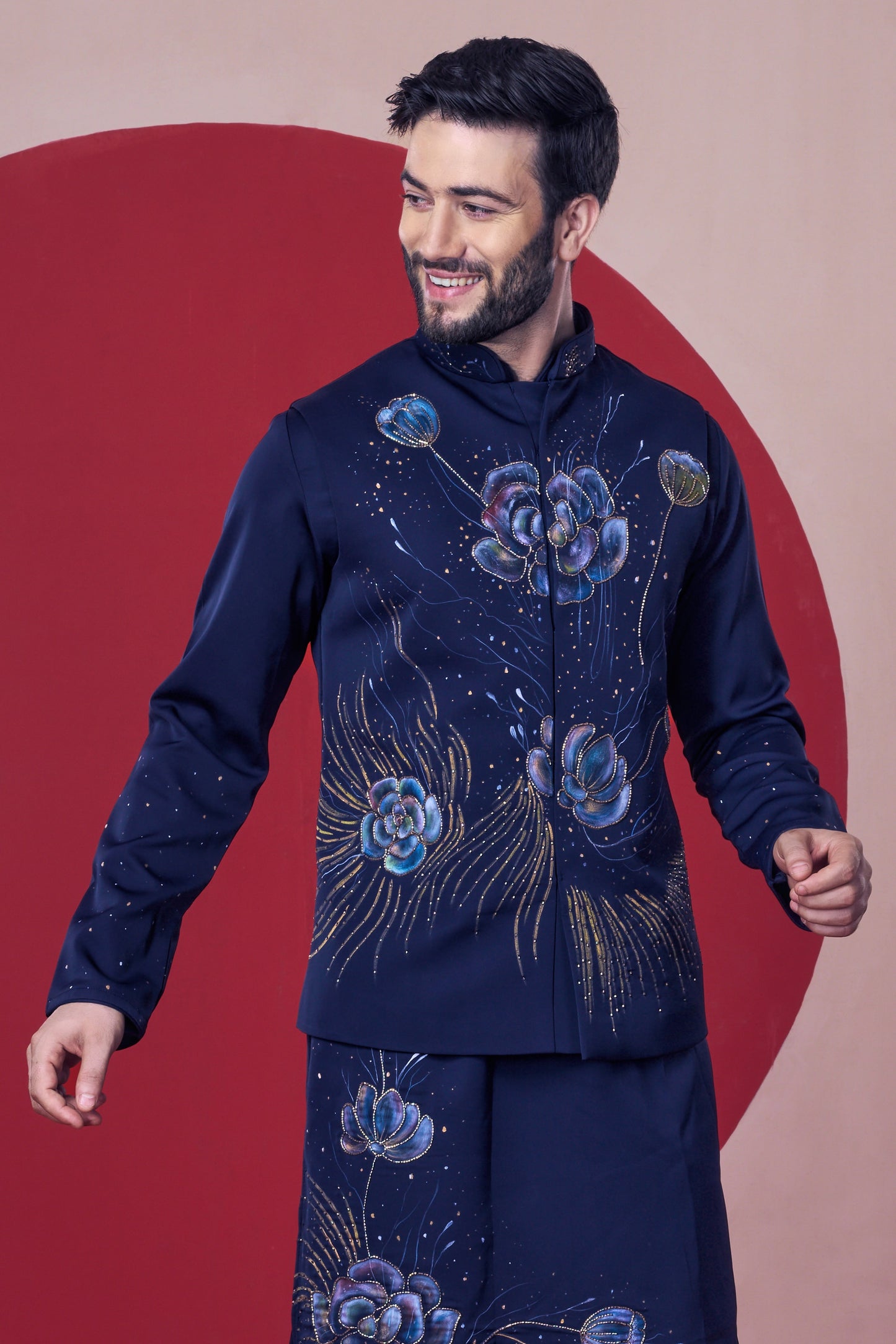 Black Hand Painted Jacket Kurta