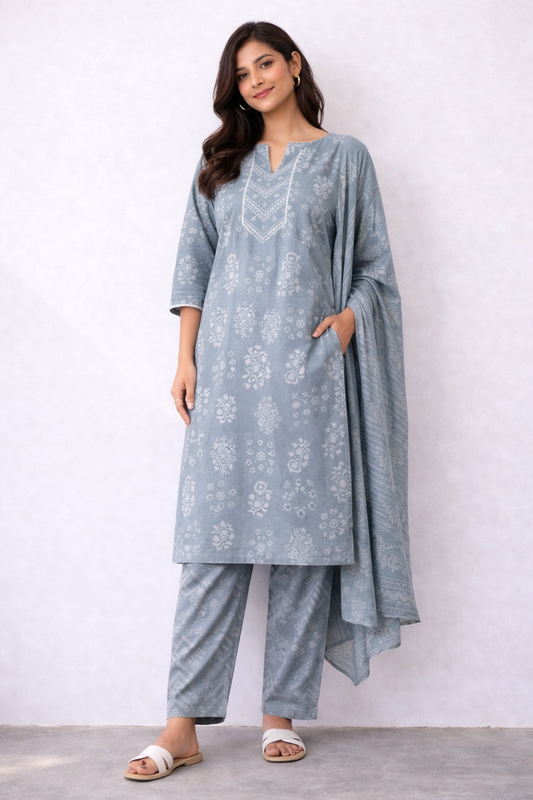 Classic Cotton Printed Kurti Set with Dupatta