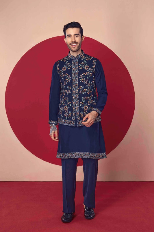 Black Hand Painted Jacket Kurta