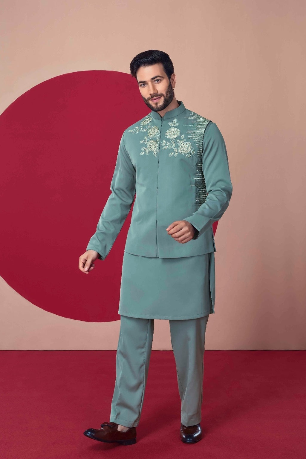 Sage Green Embroidered Jodhpuri Kurta Set