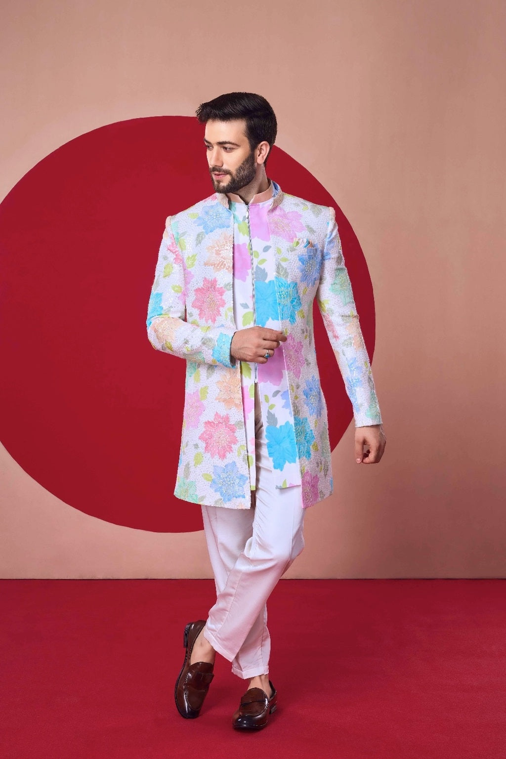 Pastel Floral Indo-Western Jodhpuri Set