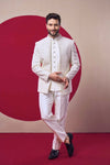 Men Cream Self-Design Embroidered Indo-Western Wear