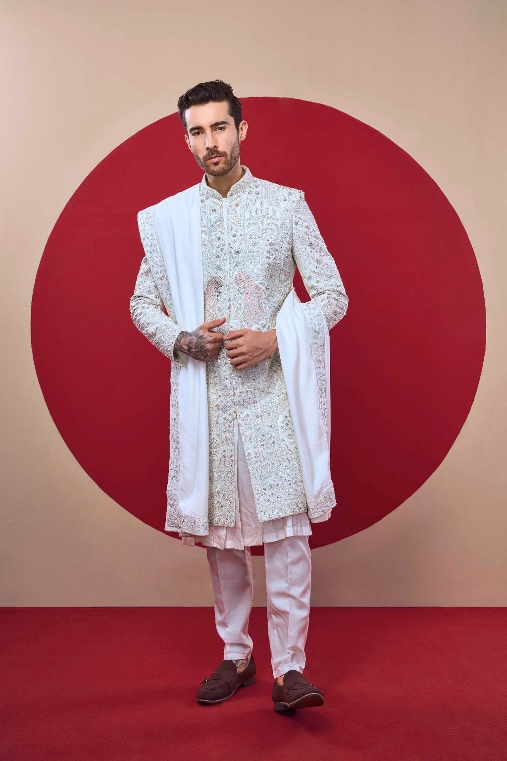 The Signature Collection - White Embroidered Sherwani