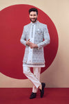 Sky Blue Embroidered Sherwani Set