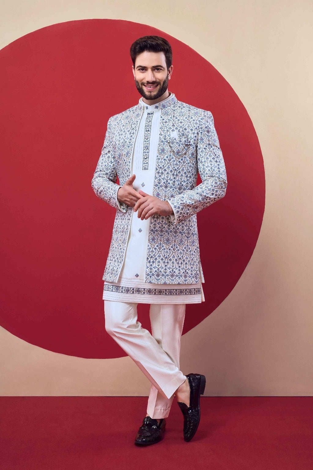 Sky Blue Embroidered Sherwani Set