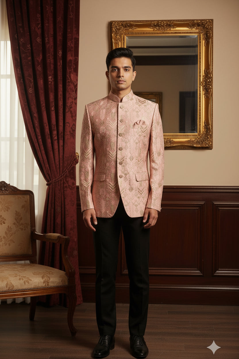 Blush Pink Embroidered Jodhpuri Suit