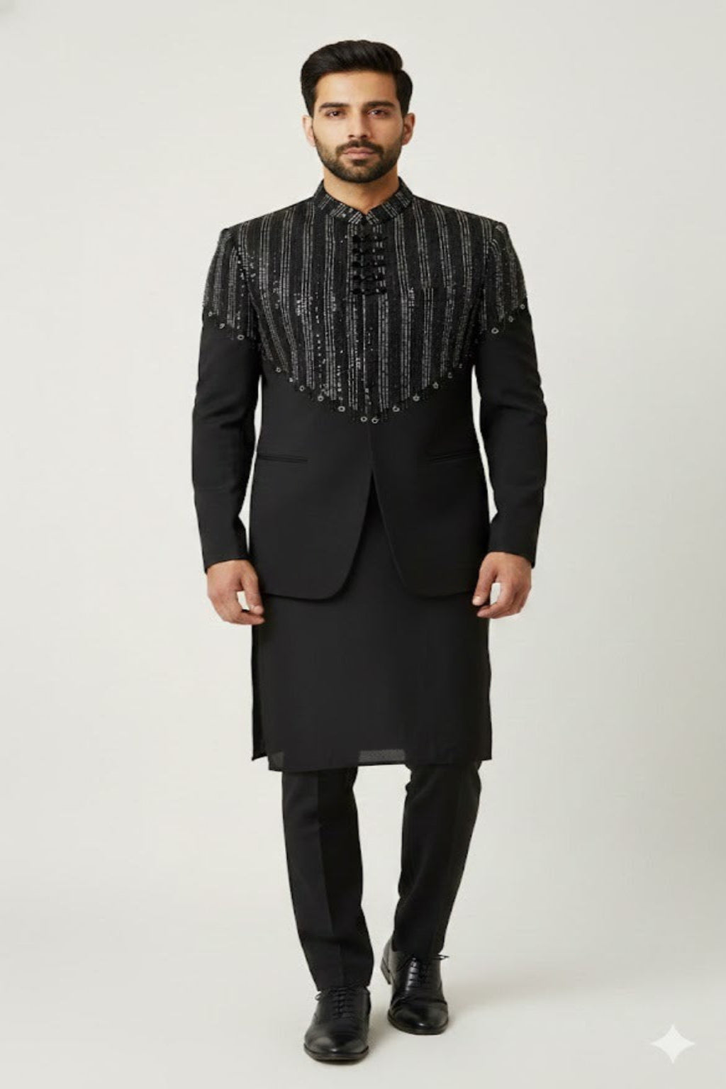 Premium Black Sequins Indo-Western for Groom