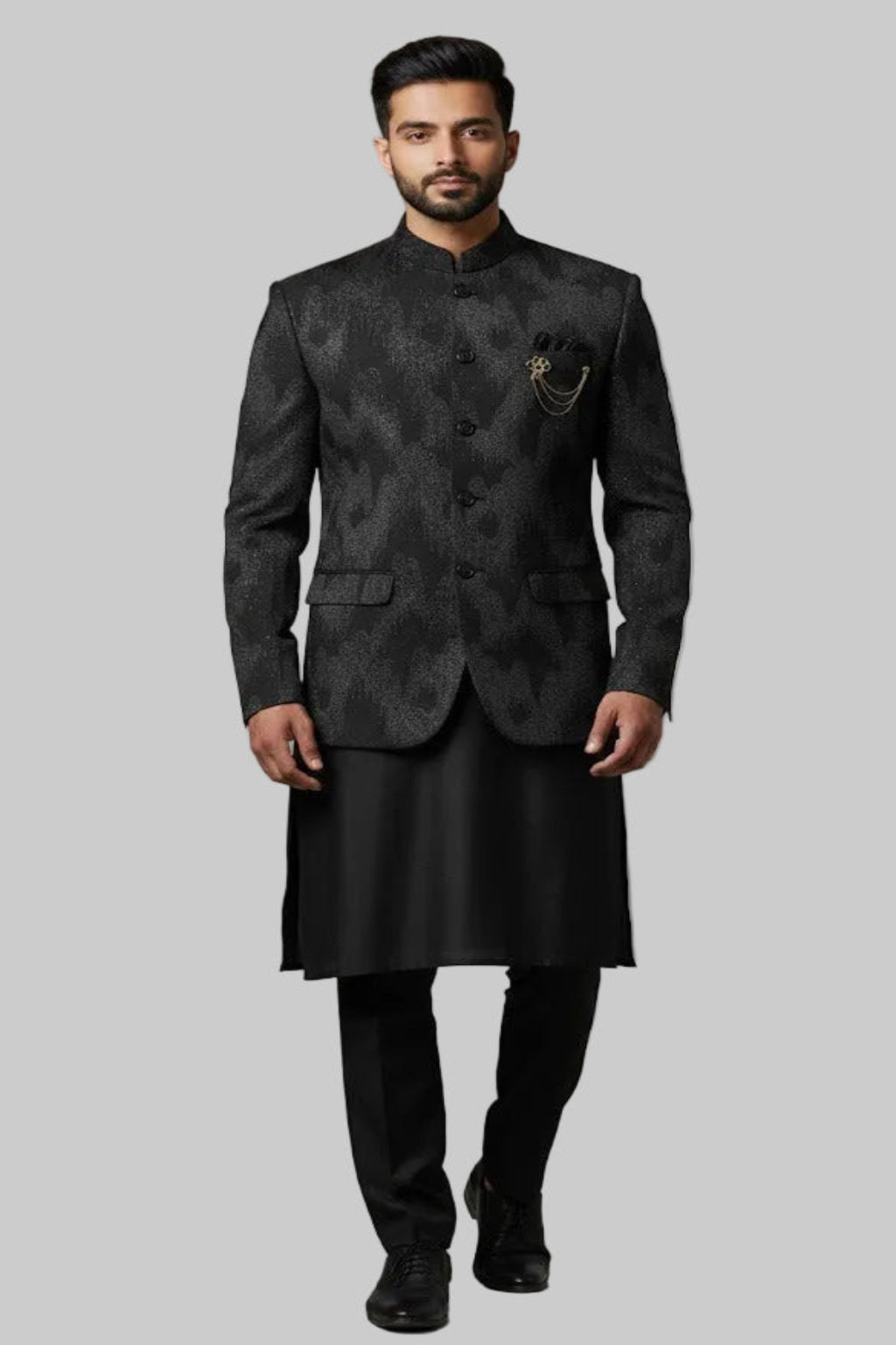 Premium Black Textured Indo-Western for Men