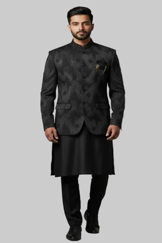 Premium Black Textured Indo-Western for Men