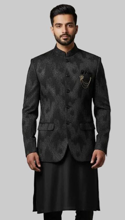 Premium Black Textured Indo-Western for Men