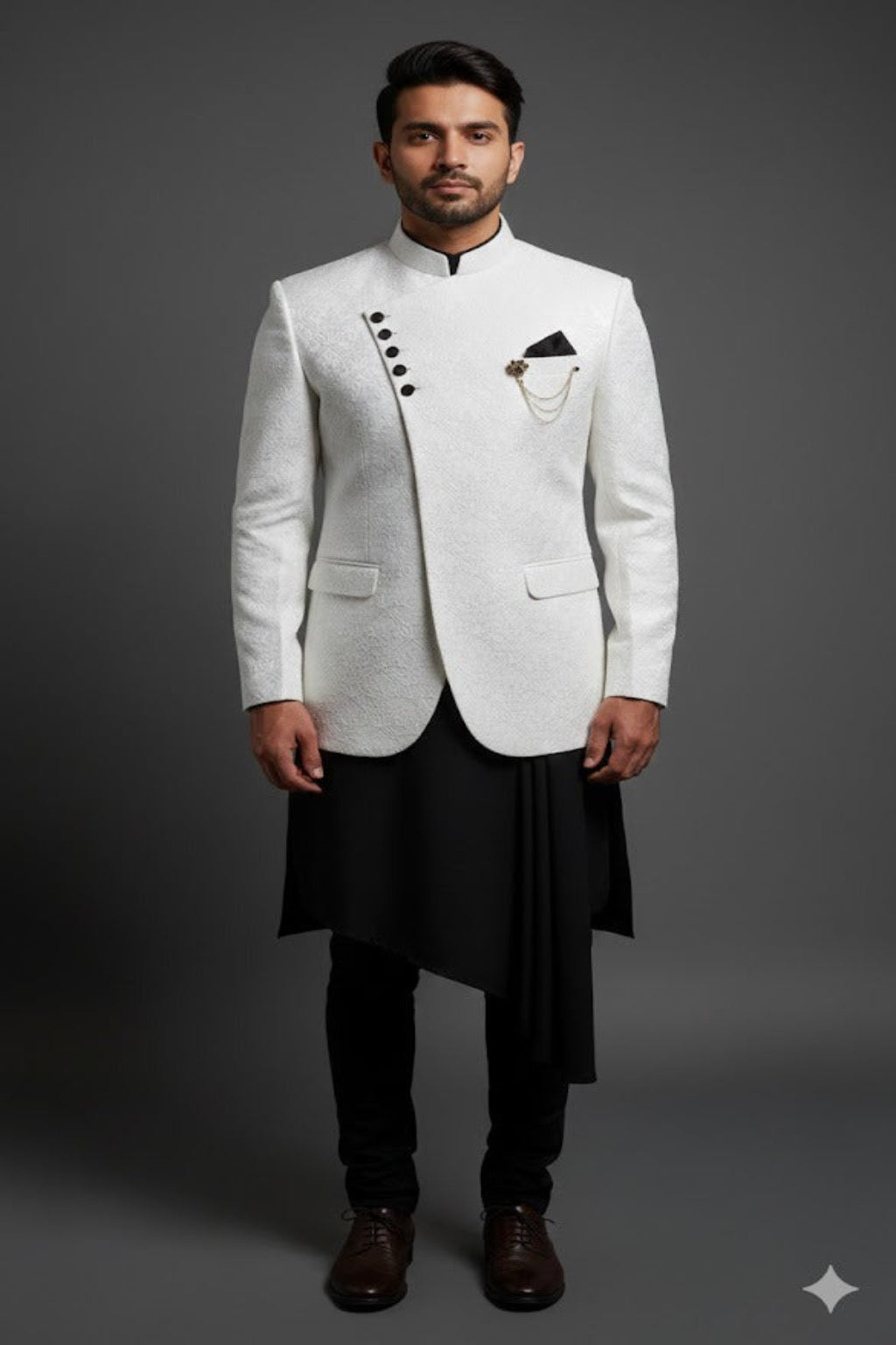 Premium White Asymmetric Indo-Western for Groom