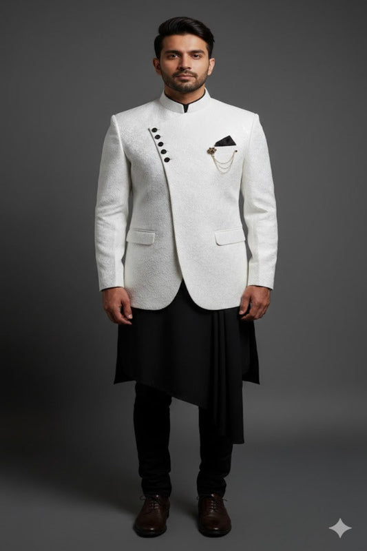 Premium White Asymmetric Indo-Western for Groom