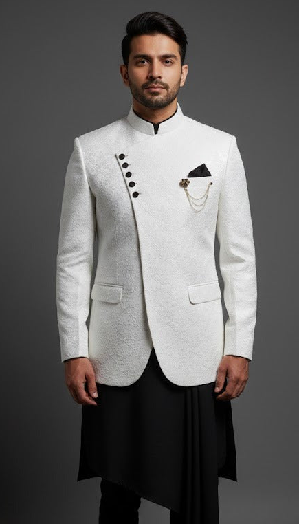 Premium White Asymmetric Indo-Western for Groom